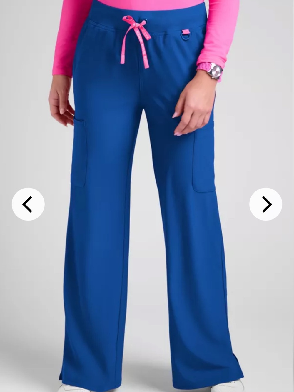 Med Couture Royal Blue Wide-Leg Scrub Pants with Pink Drawstring